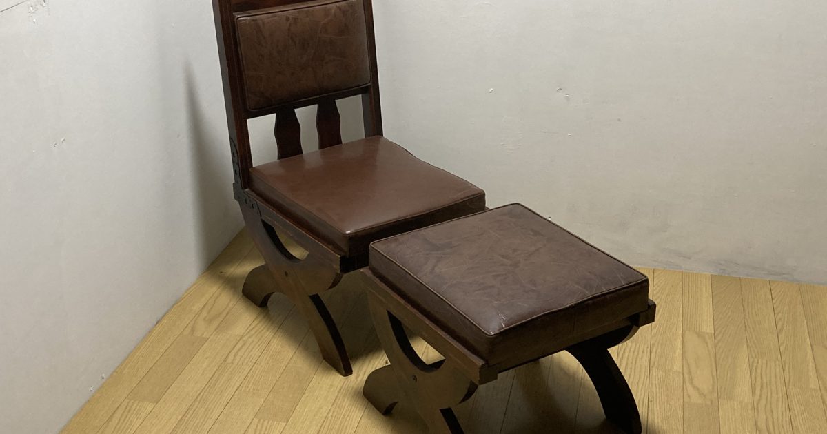 hikari 光製作所 1970年製 木製椅子 チェア オットマン レトロ 洋風 革張替済み W440×D520×H860mm 座面高