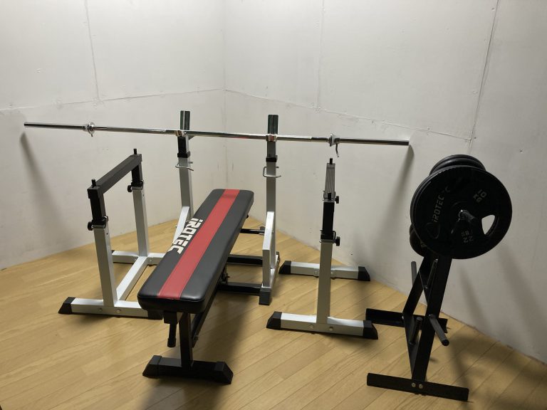 iROTEC アイロテック ベンチプレスセット セーフティー付 シャフト2000mm 10kg×2枚 5kg×4枚 プレートツリー付