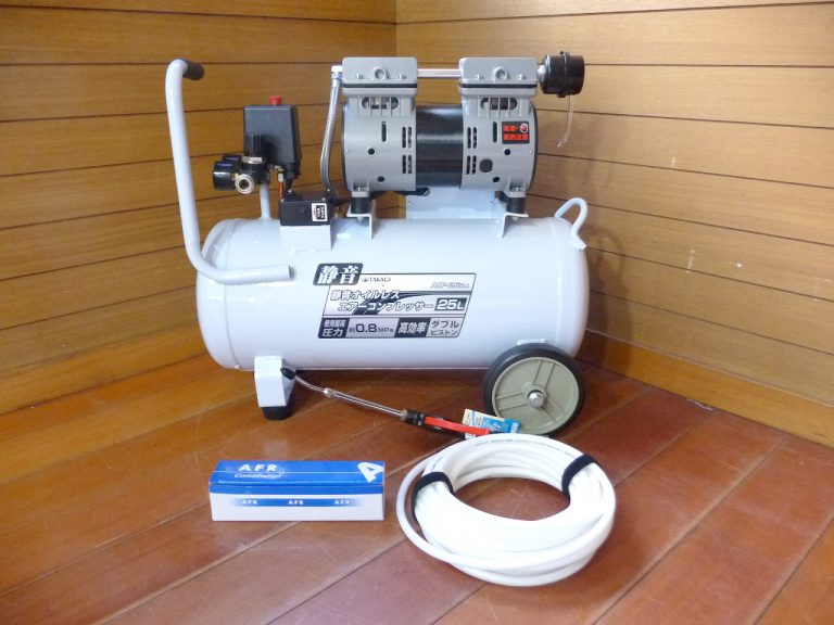 エアーコンプレッサー EARTH MAN ACP-25SLA 静音 オイルレス 0.8MPa 高効率 ダブルピストン A7151 エアーダスター 付属