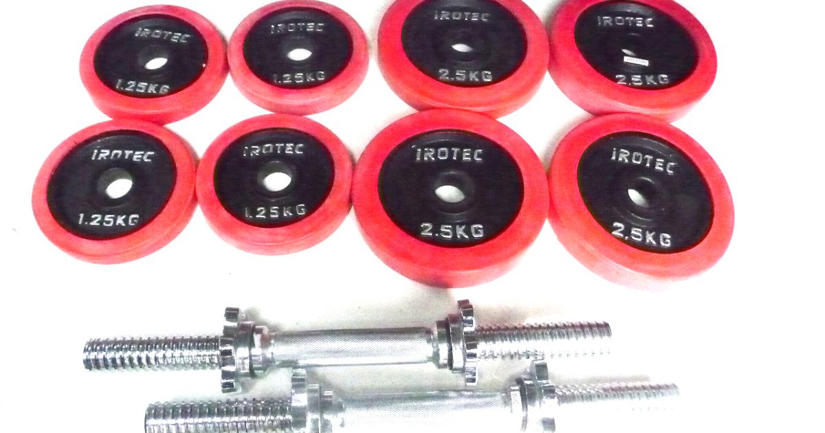 ダンベル IROTEC 2.5kg×4枚 1.25kg×4枚 シャフト 2本 合計 約20kg ラバー プレート アイアン バーベル 28mm アイロテック 筋トレ
