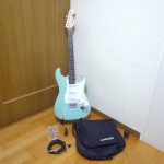 エレキギター BUSKERS BST-STD SBU バスカーズ ストラトキャスター 緑 白 グリーン ホワイト ケース ストラップ付属