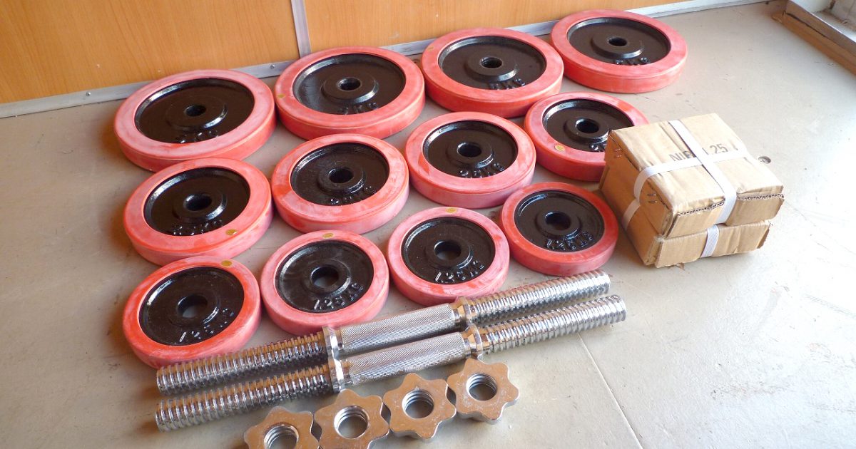ダンベル FIELDOOR ラバー プレート 5kg×4枚 2.5kg×4枚 1.25kg×8枚 シャフト×2本 合計 40kg 28mm バーベル 両手 フィールドア 筋トレ