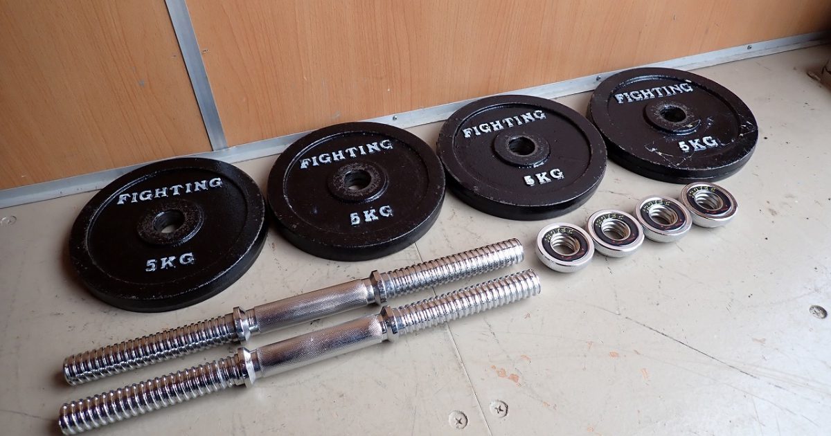 ダンベル FIGHTING ROAD 5kg×4枚 シャフト×2本 合計約25kg 28mm ファイティングロード バーベル 筋トレ