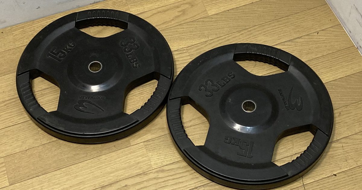 BODYMAKER ボディメーカー 穴径28mm フルラバープレート ベンチプレス ウェイト 15kg x 2枚 合計30kg