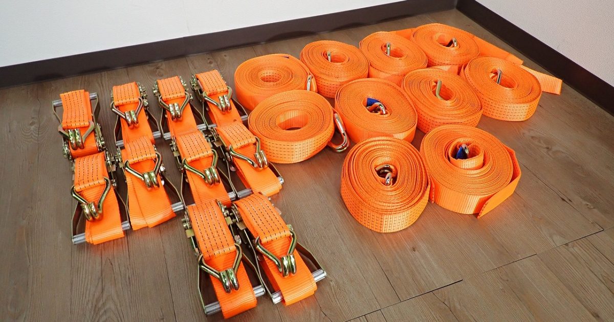 ラッシングベルト EN12195-2 長さ12m 幅50mm LC 2500kg MBS 5000kg フック ガッチャ 荷締機 トラック 貨物 10本セット