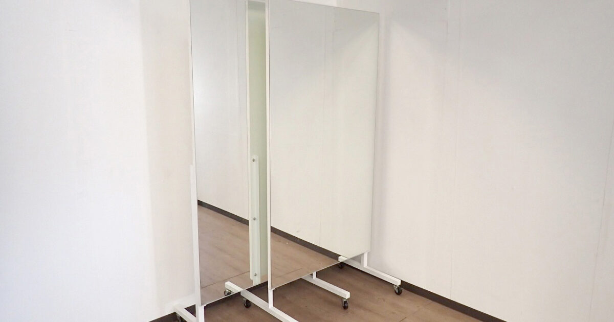 スタンドミラー 幅90cm 奥行60cm 高さ184cm キャスター 付き 姿見 ホワイト 白 トレーニング用 筋トレ ジム 大型 2枚セット