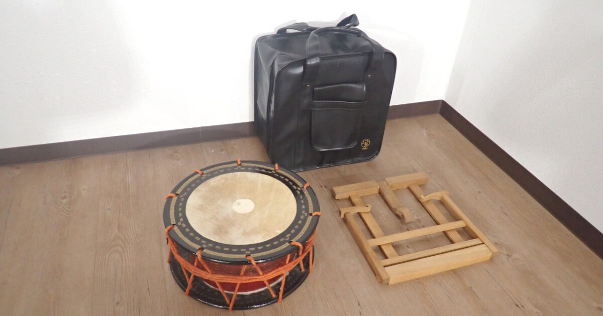 締太鼓 直径34.5cm 厚さ15cm 1.3尺 和太鼓 ソフトケース 台座