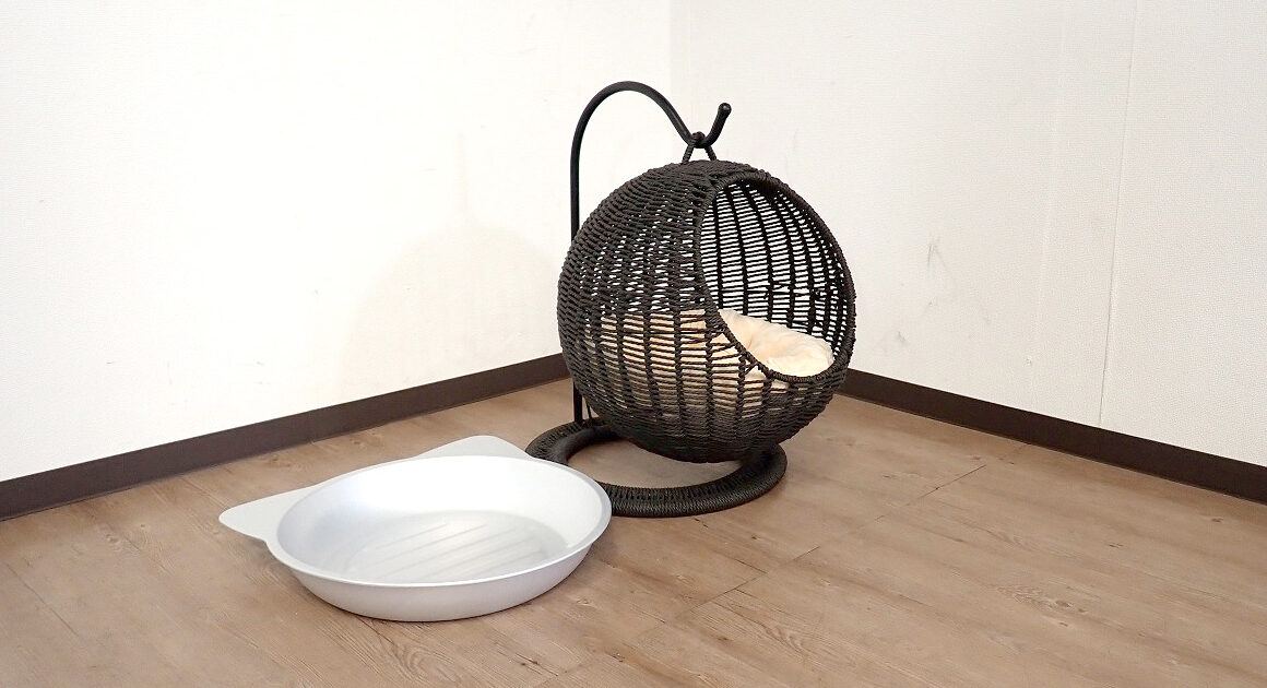 MOFUCAT サークル型ラタン風キャットハウス ひんやりクール猫鍋 モフキャット 猫 ソファ クッション ベッド ブラック