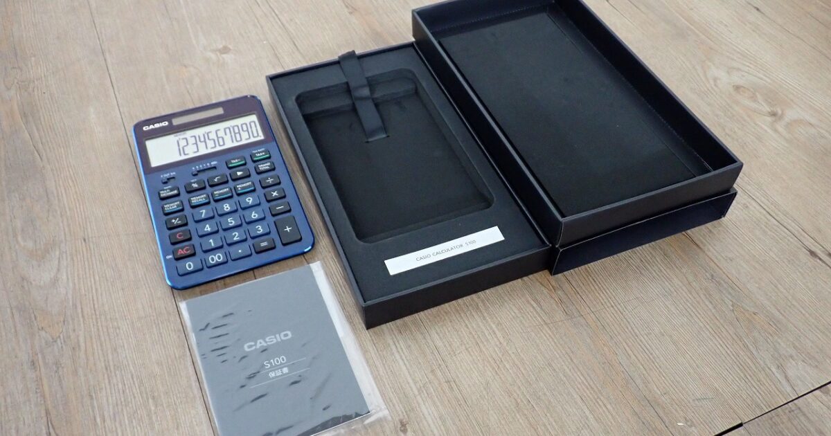 電卓 CASIO S100 カシオ CALCULATER 電子計算機 プレミアム電卓 12桁 ネイビーブルー 箱付き