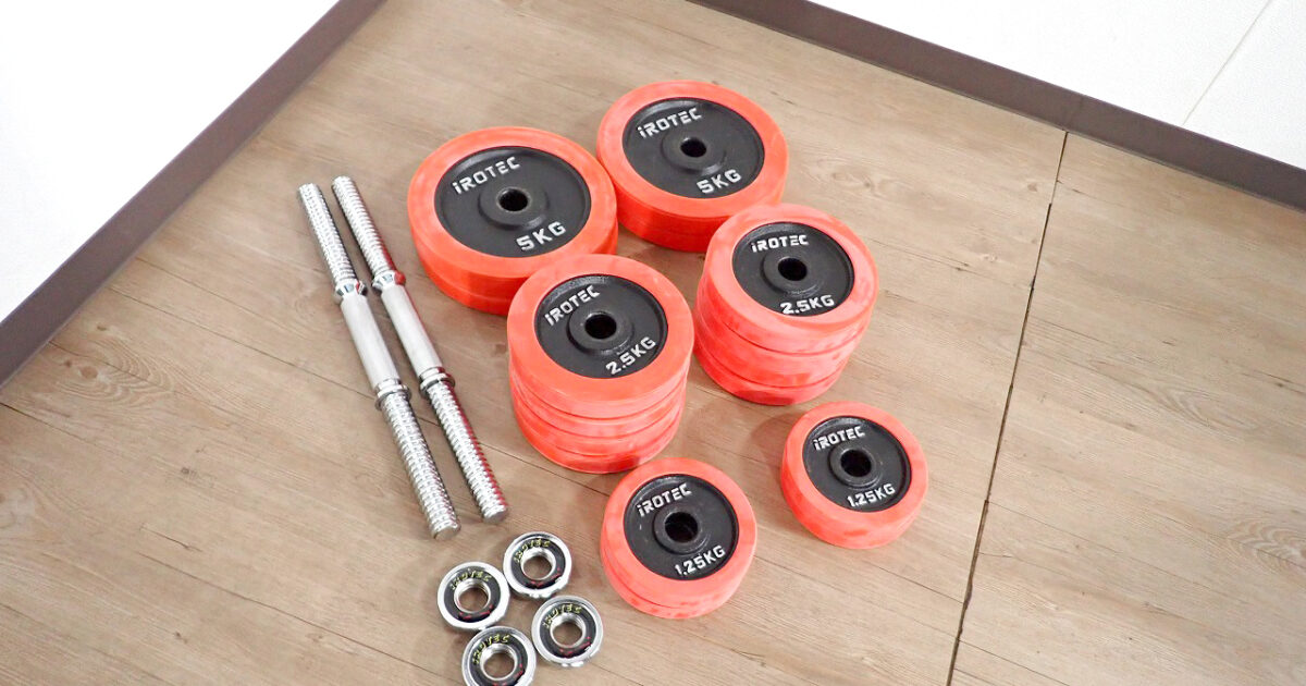 ダンベル iROTEC RD-50 アイロテック 5kg×4枚 2.5kg×8枚 1.25kg×4枚 計16枚 ラバー トレーニング 筋トレ