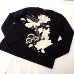 ニットトップス LEONARD 0327403T レオナール サイズ40 M～Lサイズ カシミヤ セーター 長袖 花柄 ブラック レディース 春物
