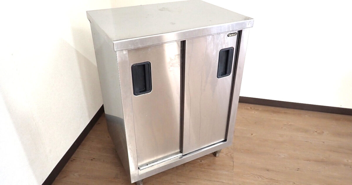 ステンレス製 食器庫 TANICO タニコー 収納作業台 スライド扉 調理台 天板600×450mm 高さ800mm 収納庫 ストッカー