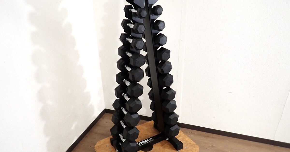 ダンベルセット EVOLGEAR EVA-0413 EVA-0604 エヴォルギア ラバーヘックスダンベル ダンベルラック 20個セット ペア 1kg～10kg