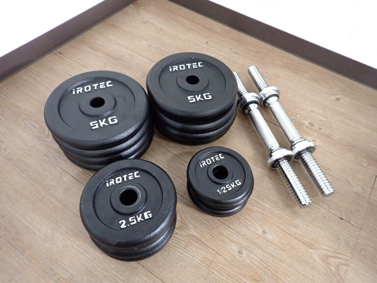 プレート・シャフトセット IROTEC アイロテック 1.25kg×4枚 2.5kg×4枚 5kg×8枚 計55kg分 EZバー2本 ダンベル 筋トレ