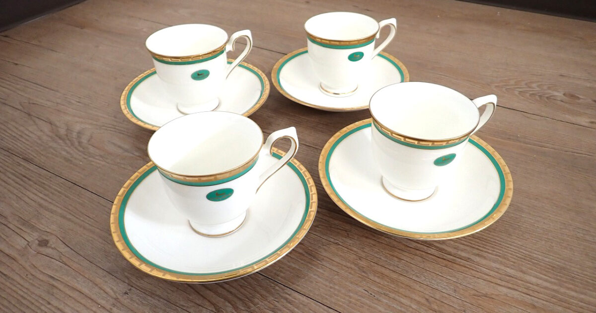 カップソーサーセット MAEBATA 前畑 LANCEL 4客セット ティーカップ 花柄 食器 ティータイム 紅茶 コーヒー グリーン  ゴールド 緑 金