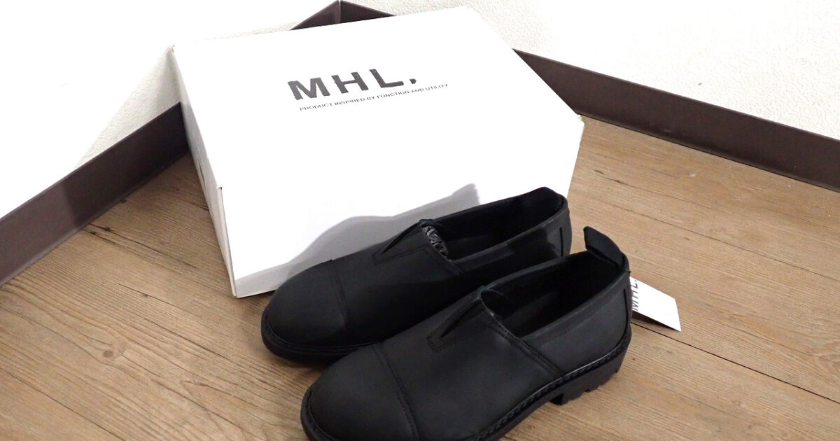 靴 MHL. 596-4170505 エムエイチエル SLIP ON SHOES スリッポンシューズ サイズ39 24.5～25.0cm レザー メンズ ブラック