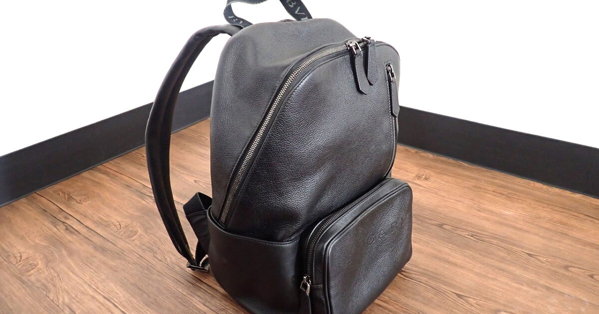 リュックサック BVLGARI W280 H380 D210 ブルガリ バックパック カーフレザー メンズ ブラック 黒 裏地 ブルー ファッション小物