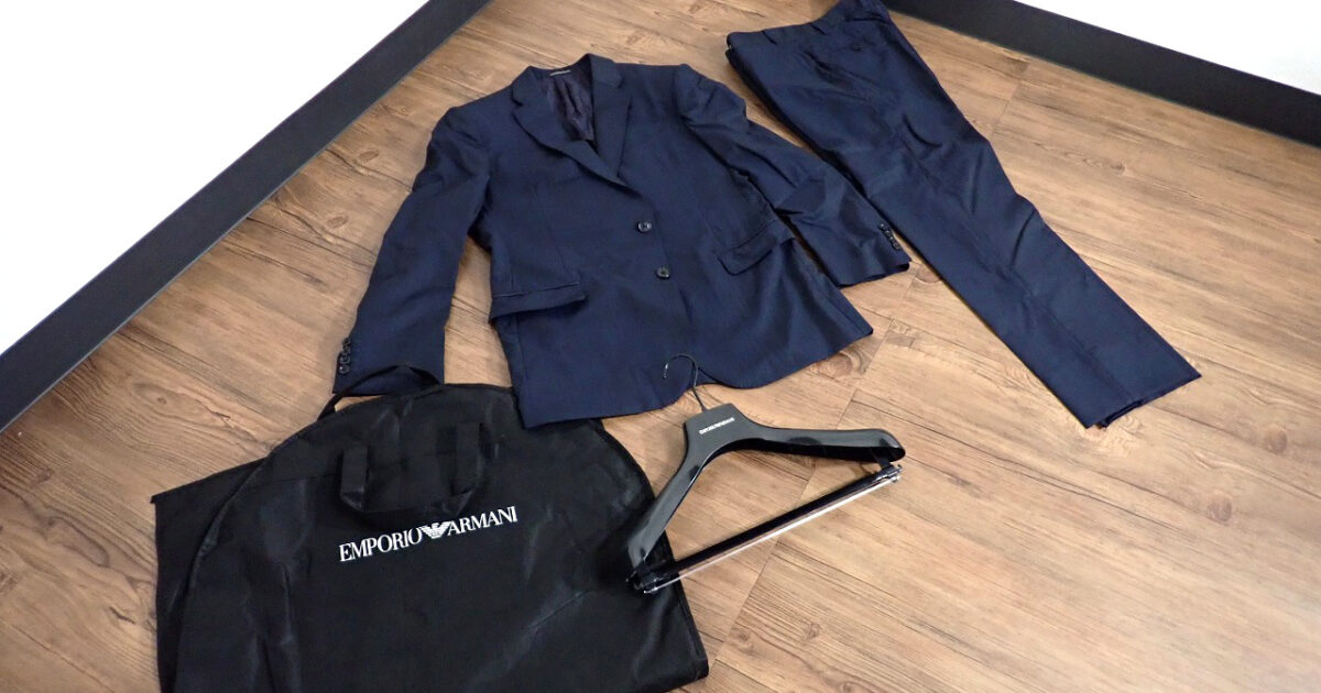 スーツ上下セット EMPORIO ARMANI エンポリオアルマーニ Mサイズ ブルー ネイビー メンズ 紺 ジャケット パンツ 収納袋・ハンガー付
