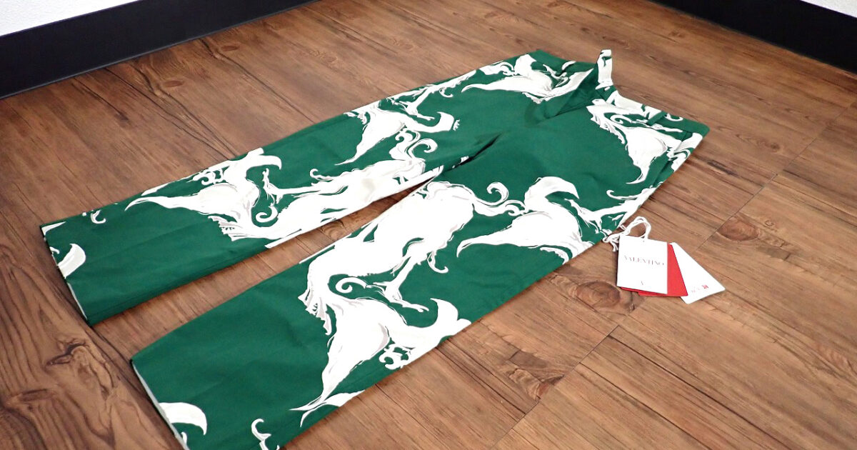 テーラードパンツ VALENTINO 4B0RB5V08L3 ヴァレンティノ サイズ38 XS Metamorphos Siren グリーン 緑 レディース コットン 長ズボン